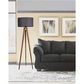 Lumexx Silindir Koyu Gri Abajurlu Yanık Sehpalı Tripod Lambader