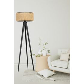 Lumexx Tripod Siyah Silindir Rattan Abajurlu Lambader