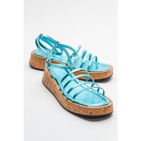 LuviShoes 16-357 ANGELA Metalik Bebe Mavi Kadın Sandalet