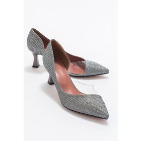 LuviShoes 353 Platın Simli Kadın Topuklu Ayakkabı