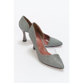 LuviShoes 653 Platin Simli Kadın Topuklu Ayakkabı