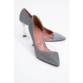 LuviShoes 653 Platin Simli Kadın Topuklu Ayakkabı
