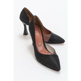 LuviShoes 653 Sıyah Simli Kadın Topuklu Ayakkabı