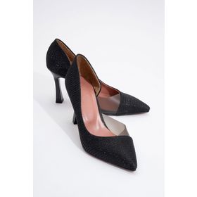 LuviShoes 653 Sıyah Simli Kadın Topuklu Ayakkabı