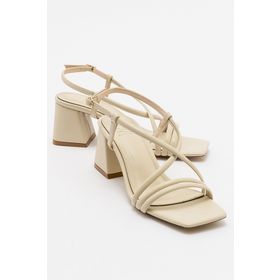 LuviShoes Daisy Bej Cilt Kadın Topuklu Ayakkabı