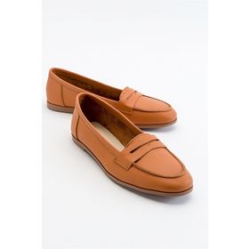 LuviShoes F02 Taba Cilt Kadın Babet