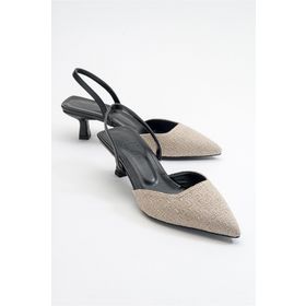 LuviShoes Over Bej Siyah Kadın Topuklu Ayakkabı