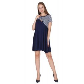 LuvmaBelly 5851 Lacivert Siyah Yarım Kollu Emzirme Elbisesi
