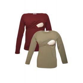 LuvmaBelly MYRA2703-2707 Bordo Haki Emzirme Hamile T-Shirt Seti