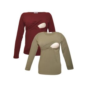 LuvmaBelly MYRA2703-2707 Bordo Haki Emzirme Hamile T-Shirt Seti