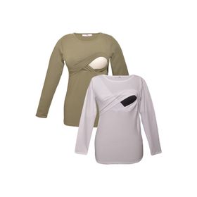 LuvmaBelly MYRA2707-2708 Haki Beyaz Emzirme Hamile T-Shirt Seti