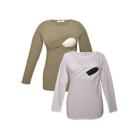 LuvmaBelly MYRA2707-2708 Haki Beyaz Emzirme Hamile T-Shirt Seti