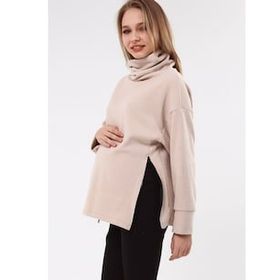 LuvmaBelly MYRA4283 Bej Fermuarlı Hamile Sweatshirt