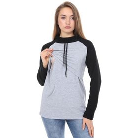 LuvmaBelly MYRA4524 Siyah Gri Kapüşonlu Cepli Emzirme Sweatshirt