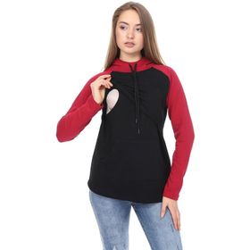 LuvmaBelly MYRA4525 Bordo Siyah Kapüşonlu Cepli Emzirme Sweatshirt