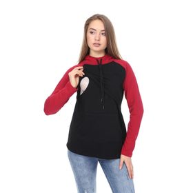 LuvmaBelly MYRA4525 Bordo Siyah Kapüşonlu Cepli Emzirme Sweatshirt