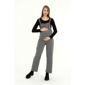 LuvmaBelly MYRA6150 Kışlık Uzun Kazayağı Desen Gri Hamile Salopet
