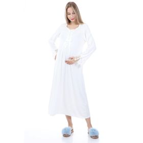 LuvmaBelly MYRA9620 Dantelli Düğmeli Hamile Gecelik - Ekru