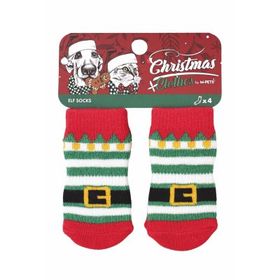 M-Pets Christmas Clothes Elf Socks Kaymaz Tabanlı 4'lü Kedi ve Köpek Çorabı