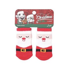 M-Pets Christmas Clothes Santa Socks 4'lü Kaymaz Tabanlı Kedi ve Köpek Çorabı