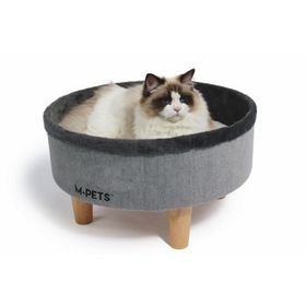 M-Pets Round Elevated Gri 47x47x26 cm Ahşap Ayaklı Kedi Yatağı