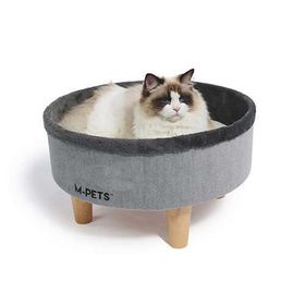 M-Pets Round Elevated Gri 47x47x26 cm Ahşap Ayaklı Kedi Yatağı