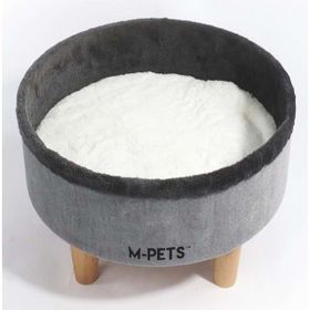 M-Pets Round Elevated Gri 47x47x26 cm Ahşap Ayaklı Kedi Yatağı