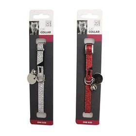 M-Pets Simli ve Zilli 30 cm Gri-Kırmızı Kedi Boyun Tasması