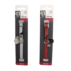 M-Pets Simli ve Zilli 30 cm Gri-Kırmızı Kedi Boyun Tasması
