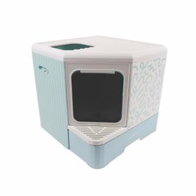 M-Pets Terra Forma Eco Desenli 50x52x48 cm Mavi Kapalı Kedi Tuvaleti