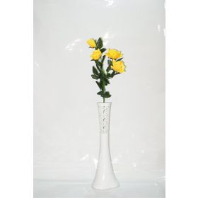M3Decorium Beyaz Desenli Sarı Gül 60cm Vazo