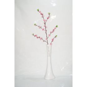 M3Decorium Beyaz İşlemeli Pembe Bahar Dalı 60cm Vazo