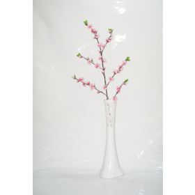 M3Decorium Beyaz İşlemeli Pembe Bahar Dalı 60cm Vazo