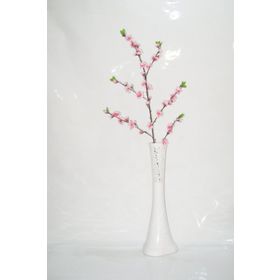 M3Decorium Beyaz İşlemeli Pembe Bahar Dalı 60cm Vazo