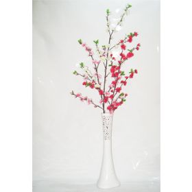 M3Decorium Beyaz İşlemeli Üç Renk Bahar Dalı 60cm Vazo