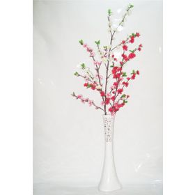 M3Decorium Beyaz İşlemeli Üç Renk Bahar Dalı 60cm Vazo
