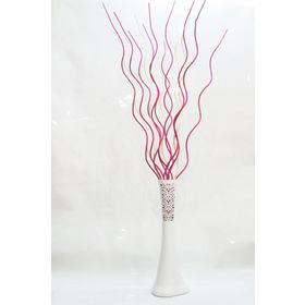 M3Decorium Desenli Beyaz 10 Adet Fuşya 5 Adet Krem Dal 60cm Vazo