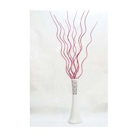 M3Decorium Desenli Beyaz 10 Adet Fuşya 5 Adet Krem Dal 60cm Vazo