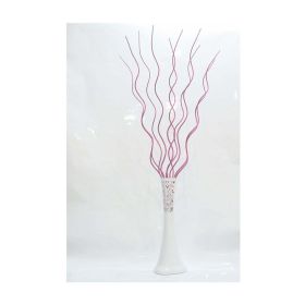 M3Decorium Desenli Beyaz 10 Adet Fuşya Dal 60cm Vazo