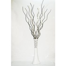 M3Decorium Desenli Beyaz 10 Adet Siyah Dal 5 Adet Krem Dal 60cm Vazo