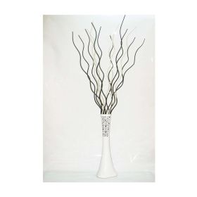M3Decorium Desenli Beyaz 10 Adet Siyah Dal 5 Adet Krem Dal 60cm Vazo
