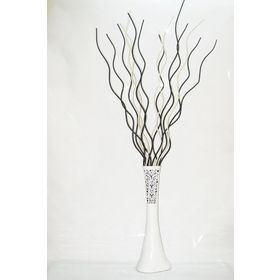 M3Decorium Desenli Beyaz 10 Adet Siyah Dal 5 Adet Krem Dal 60cm Vazo