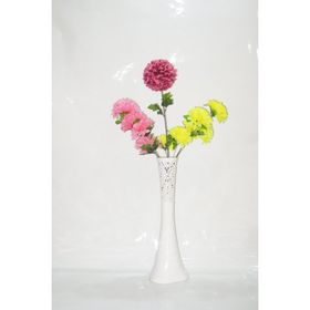 M3Decorium Desenli Beyaz Çiçekler 60cm Vazo