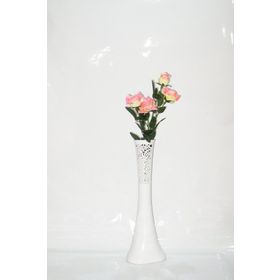 M3Decorium Desenli Beyaz Pembe Gül 60cm Vazo