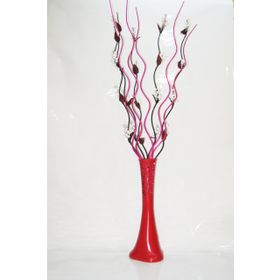 M3Decorium Desenli Kırmızı 5 Adet Beyaz Üzüm 5 Adet Fuşya Dal 60cm Vazo