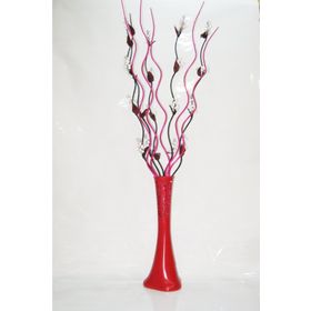 M3Decorium Desenli Kırmızı 5 Adet Beyaz Üzüm 5 Adet Fuşya Dal 60cm Vazo