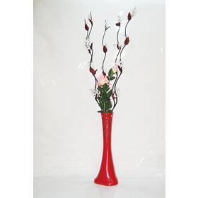 M3Decorium Desenli Kırmızı 5 adet Beyaz Üzüm Ve Pembe Gül 60cm Vazo