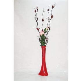 M3Decorium Desenli Kırmızı 5 adet Beyaz Üzüm Ve Pembe Gül 60cm Vazo
