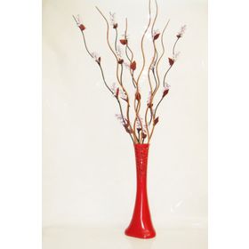 M3Decorium Desenli Kırmızı 5 Adet Mor Üzüm 5 Adet Kahve Dal 60cm Vazo