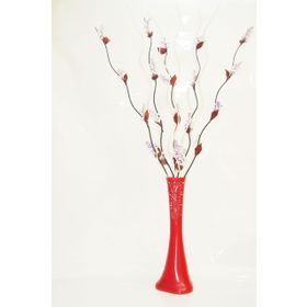 M3Decorium Desenli Kırmızı 5 Adet Mor Üzüm 5 Adet Krem Dal 60cm Vazo